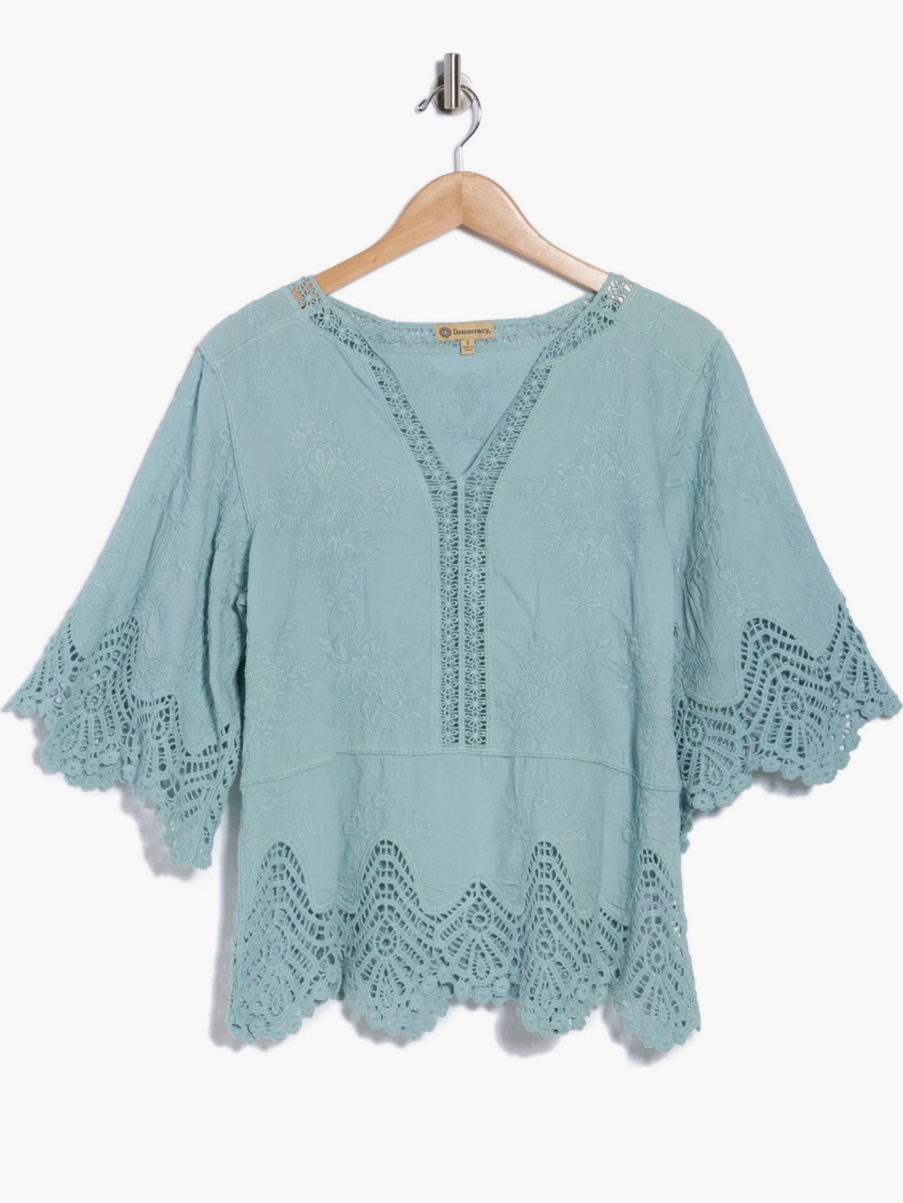 Democracy Teal Crochet-Trim Blouse